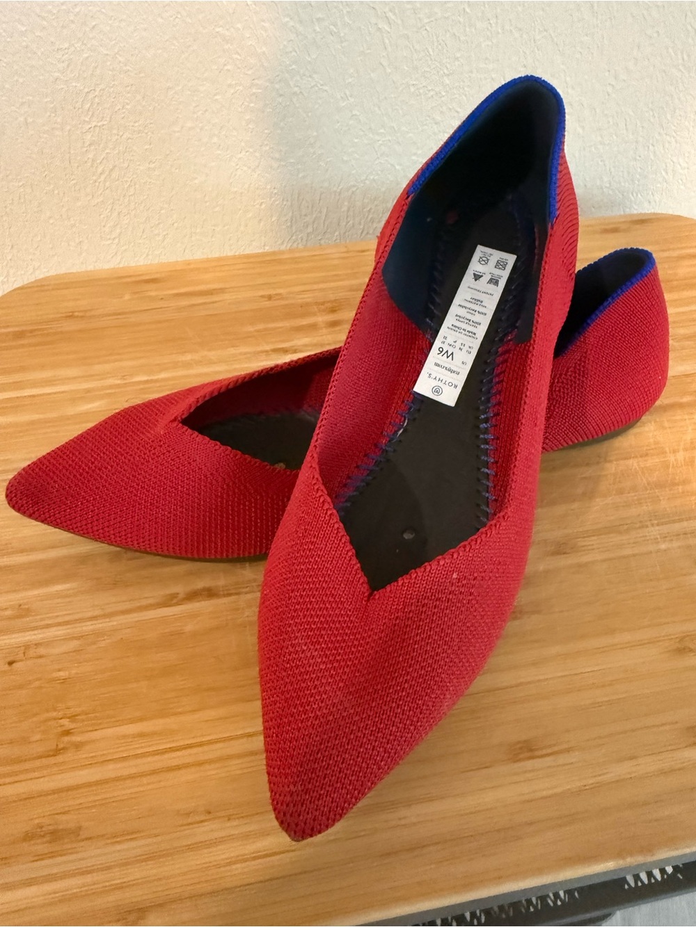 Rothy's Pointed Knit Flats - Red with Blue Trim The Point